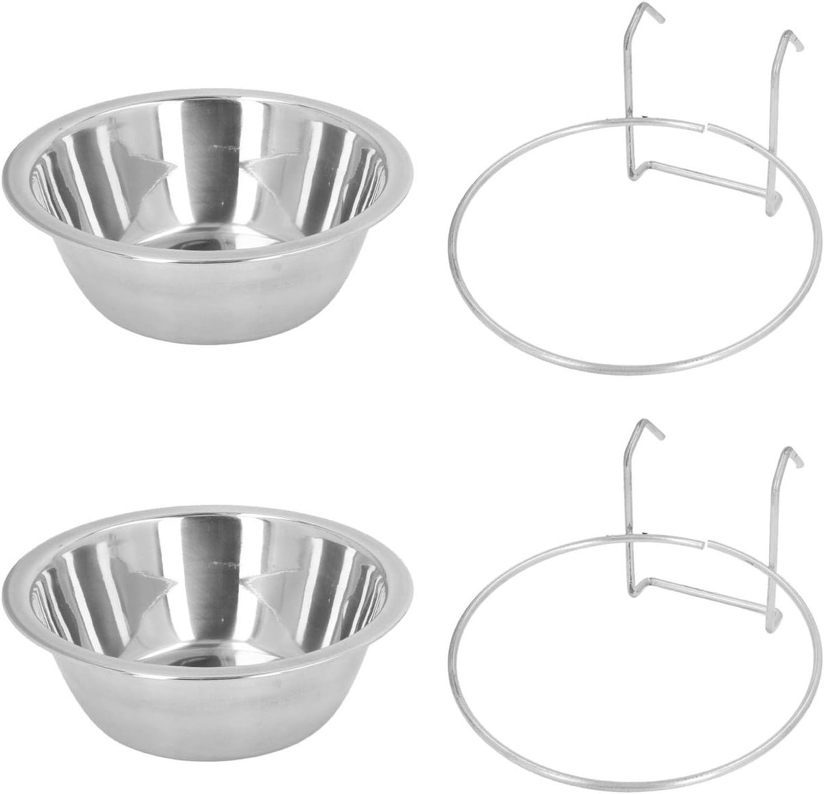 Set van 2 roestvrijstalen hangbakken voor honden, waterbak voor huisdieren, hangende kommen voor puppy's, voederstandaard, hondenkrat, schotel voor