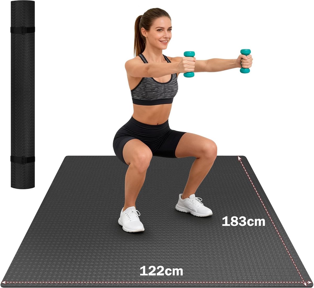 XXL-fitnessmat, 183 x 122 / 213 x 152 / 243 x 152 cm (6 mm) dikke trainingsmat voor thuisstudio en garagevloer, sportmat, antislip, ultra-duurzaam, dikke grote yogamat voor home workouts
