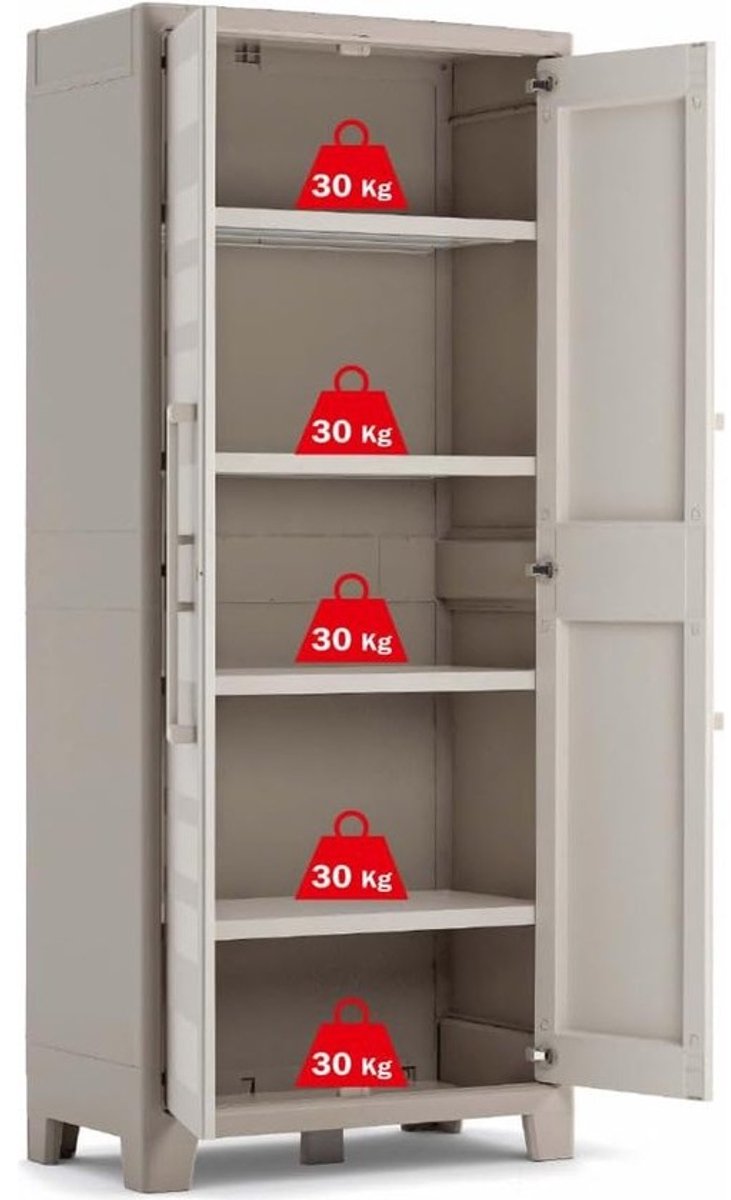 Gulliver kunststof kast - Hoog, beige, 80 x 44 x 182 cm - Inclusief planken, voor binnen en buiten, UV- en waterbestendig (IPX3) - Handig opbergmeubel - Met veelzijdige mogelijkheden