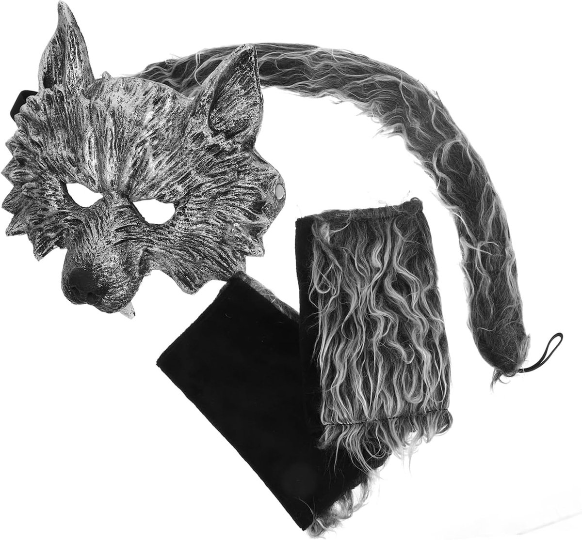 Cosplay kostuum met zilveren masker, handschoenen en comfortabel dierenkostuum voor Halloween, cosplay en themafeest, veelzijdige Roleplay rekwisieten