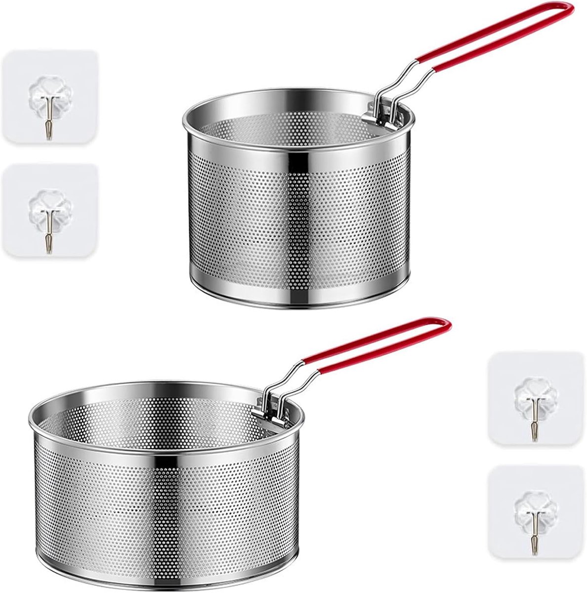 2 stuks roestvrijstalen frituurmand voor pan voor friet noedels (17,5 cm + 19,5 cm)