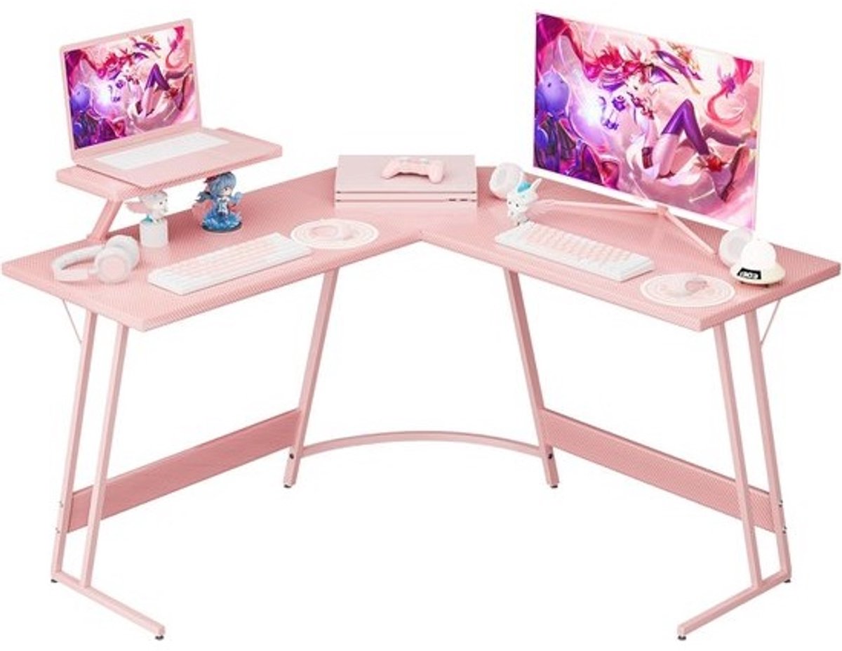 Homall roze L-vormig gamingbureau, computerhoek, pc-bureautafel met grote monitorstandaard voor thuiskantoor, studeren, schrijven en werken, cadeau voor meisjes en vrouwen (roze, 117 cm)