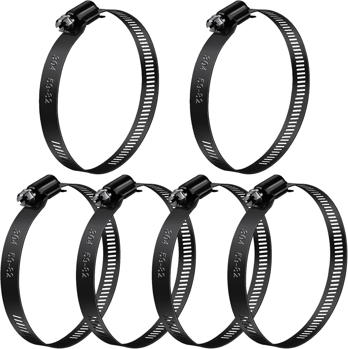Zwarte Slangklemmen 59-82mm - 6 Stuks RVS Slangklemmen voor Tuinslangen, Gasbuizen en Huishoudelijk Gebruik