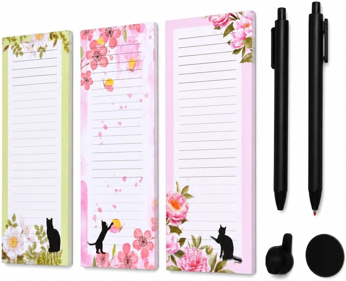 Set van 3 magnetische notitieblokken met penhouder en 2 pennen, 150 vellen boodschappenlijstblok, to-do-lijstblok - ShopVlot