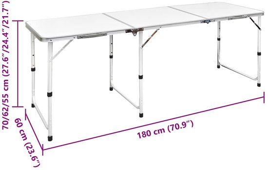 vidaXL - Campingtafel - inklapbaar - en - verstelbaar - in - hoogte - aluminium - 180 - x - 60 - cm van Merkloos — afbeelding 2