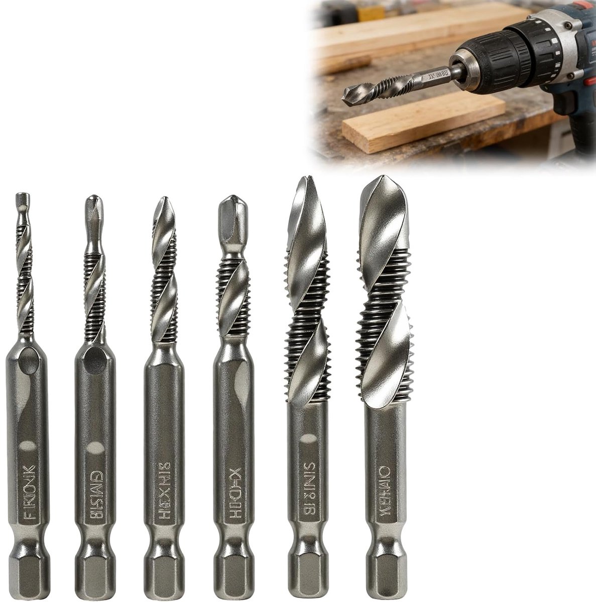 6-delige combinatieboor- en tapset met boren M3, M4, M5, M6, M8 en M10, combinatietapset, machinetappen met - ShopVlot