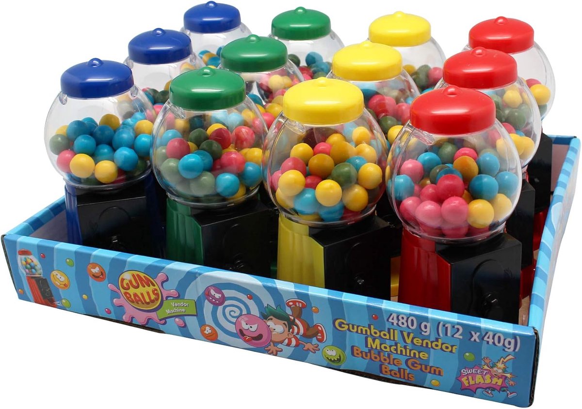 SnelShoppen - Mini Gumball Machine Chewing Gum Dispenser - Automatisch Vulbaar, Retro Design, 12 Stuks x 40 g - Perfect voor Feesten, Kinderen en Kamp