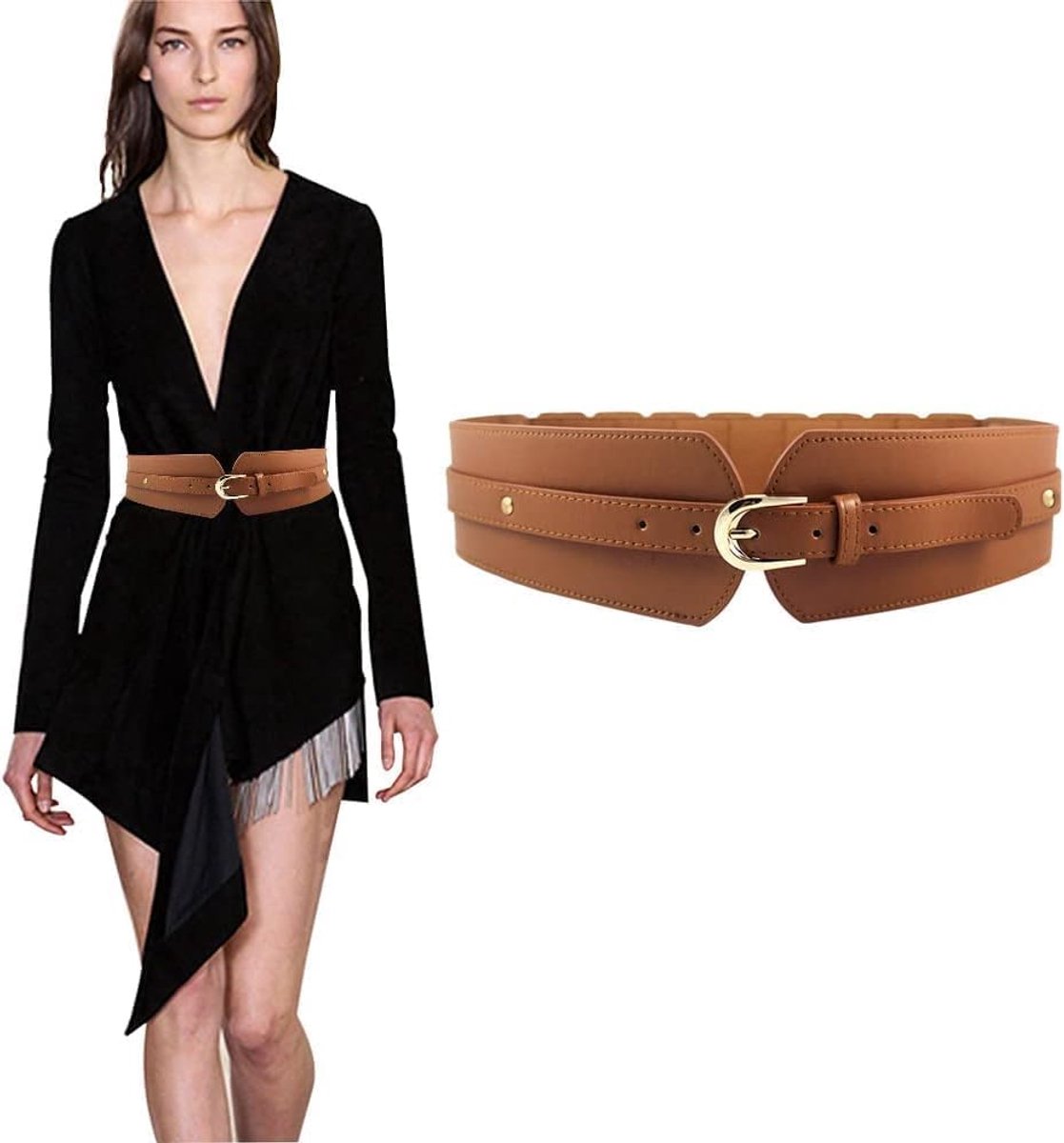 Brede elastische taille riem dames - lederen stretch cinch riem - retro stijl - accentueert de taille - ShopVlot