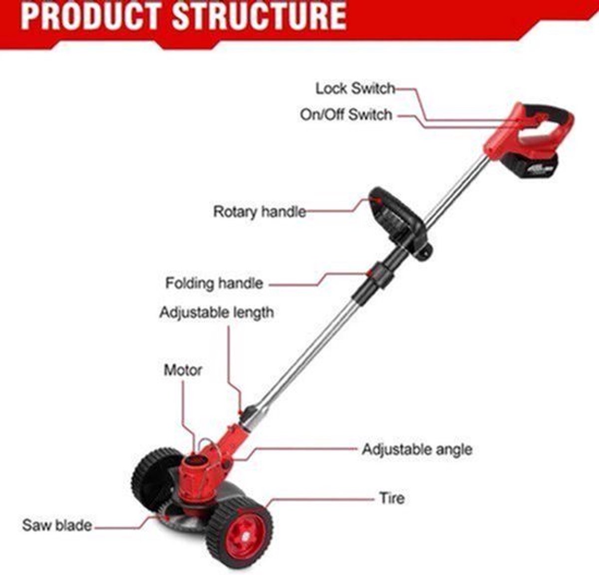 Elektrische Grasmaaier - Grastrimmer - Accu Grasmaaier - Grastrimmer met Accu - Elektrische Grasmaaier - Snoerloze Grastrimmer - Opvouwbaar - Verstelbaar - 2-batterij EU-stekker