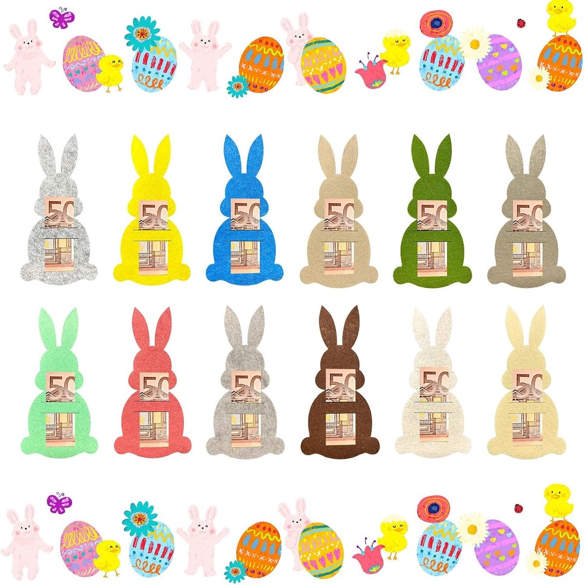Easter Geld Cadeau Doos Set van 12, Vilt Decoraties voor Geld Geschenken, Leuke Paasdecoratie voor Geld en Cadeaus
