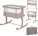 Lionelo Aurora 3-in-1 co-sleeper ledikant in beige, met verstelbare hoogte en ademend gaas. Inclusief matras en transporttas.