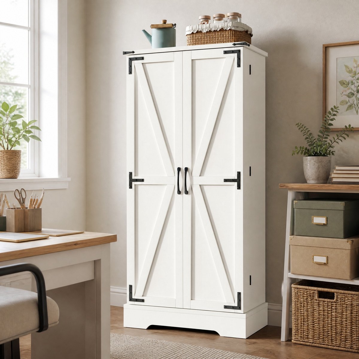 WUVRIE - Keukenkast 60 x 35 x 128,5 cm - 2 deuren, LED-verlichting en verstelbare legplanken - Wit