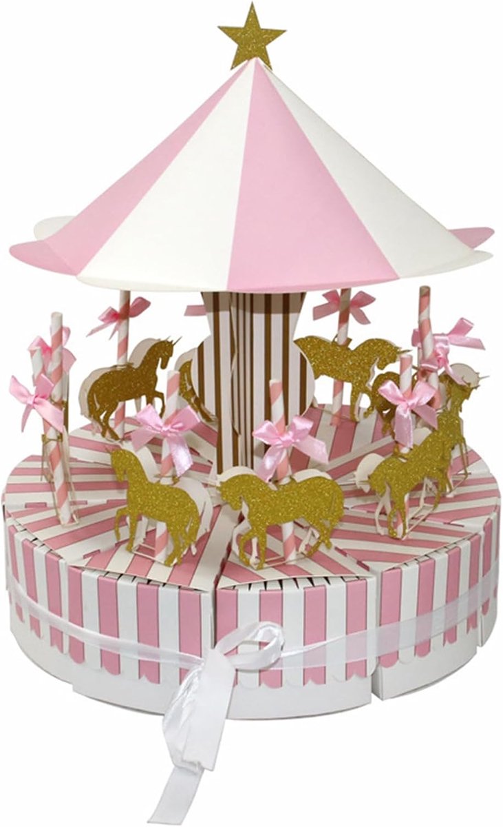 Taartvormige Papieren,Snoepdozen Voor Feesten, Carrouselvorm, Voor Feestjes, Verjaardag, Festivals, 1 set bestaande uit 10 stuks(Roze)