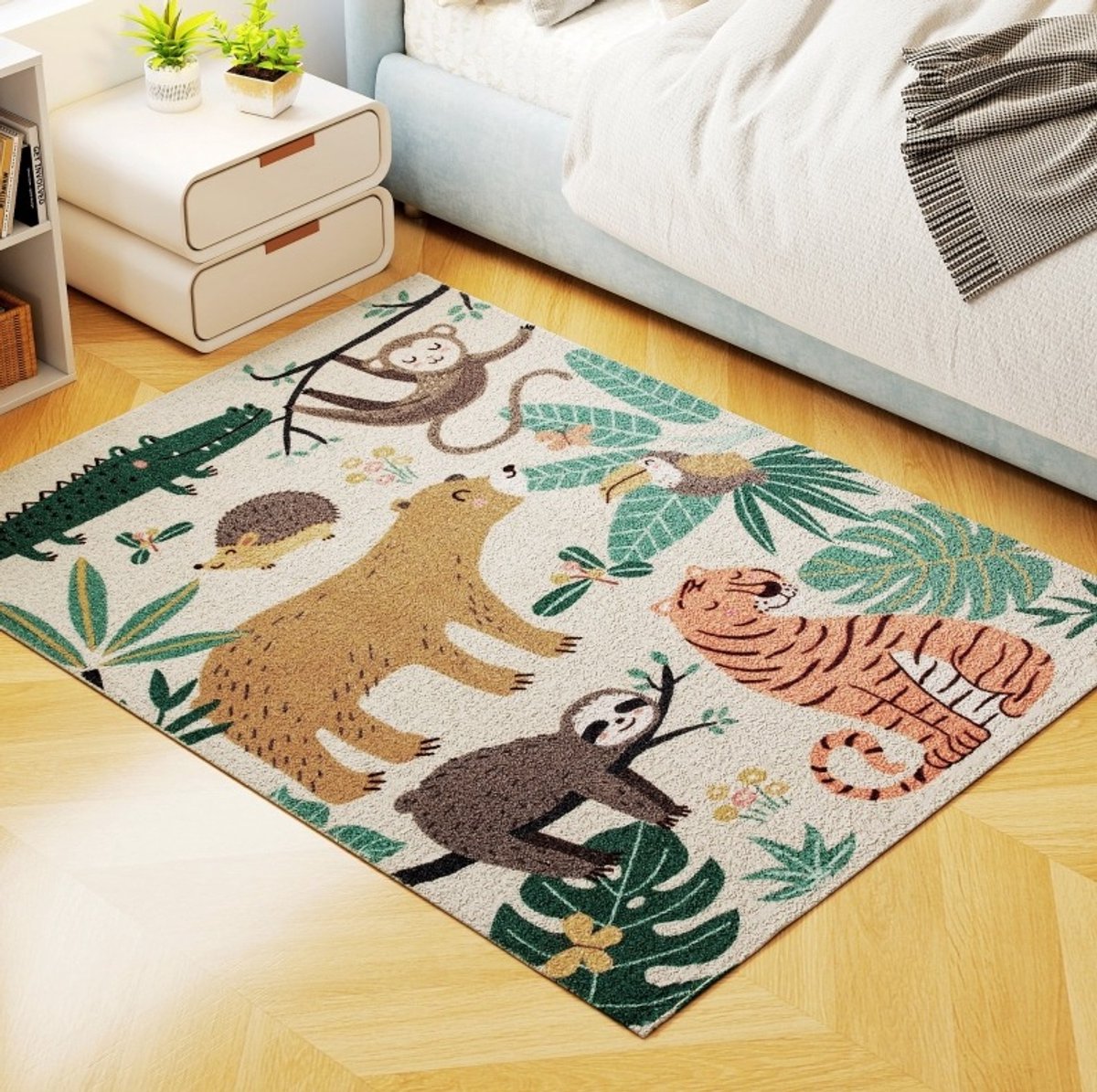 MIVRAY Vloerkleed – Zacht Jungleontwerp – 160 Bij 120 cm – Polyester – Crèmewit Multicolor – Antislip Voor Slaapkamer Hal En Werkkamer