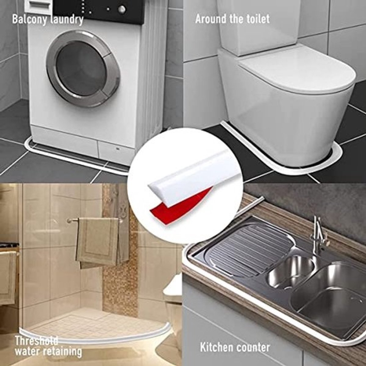 Zelfklevende douchewaterstop - Waterdichting voor inloopdouches - voor badkamer en keuken - flexibel ontwerp, 300 cm