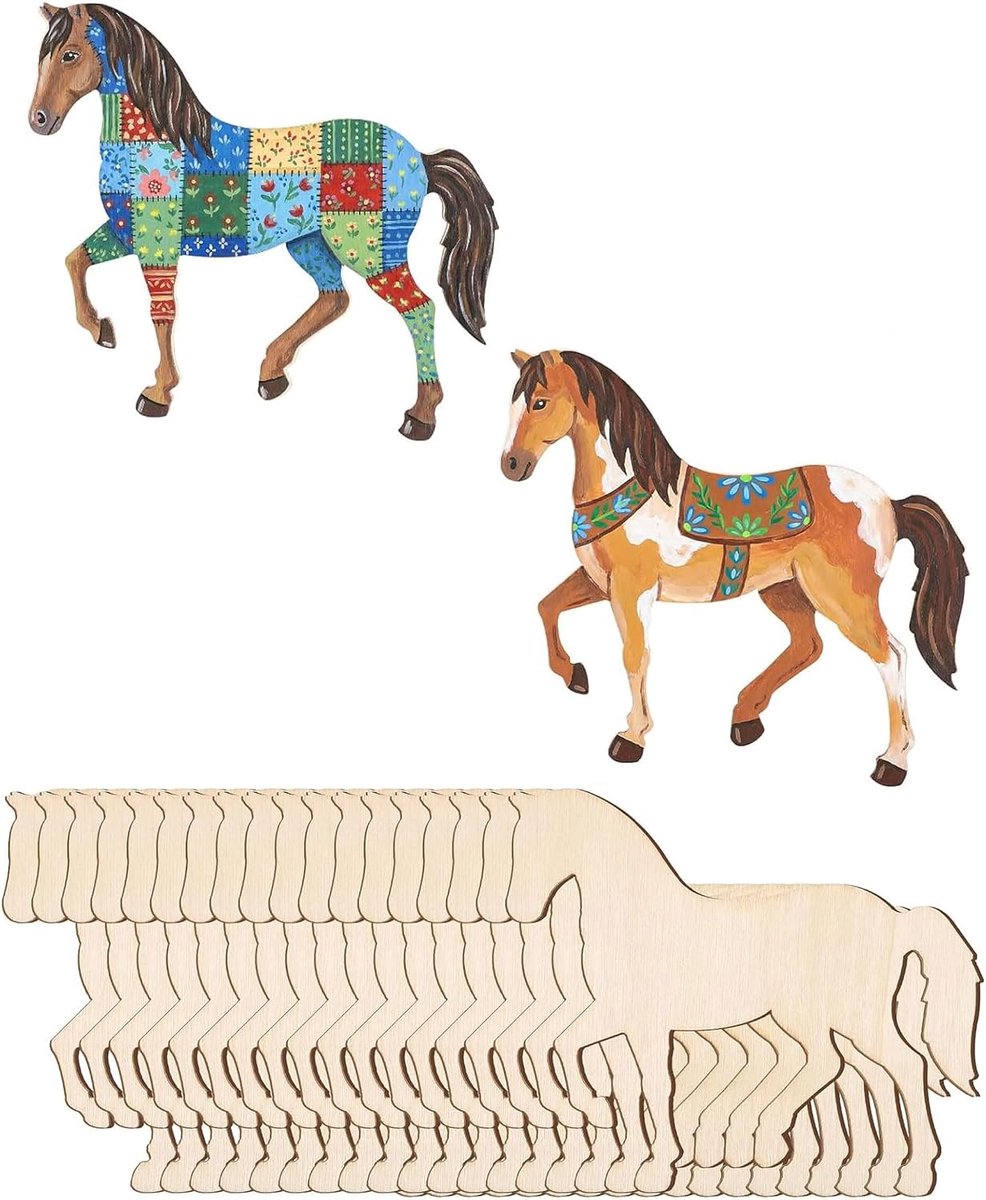20 stuks houten paard, decoratie, hout, steekpaard, knutselset om te beschilderen, doe-het-zelf decoratie, woonkamer, houten knutselset voor tafeldecoratie, verjaardagsdecoratie, feest