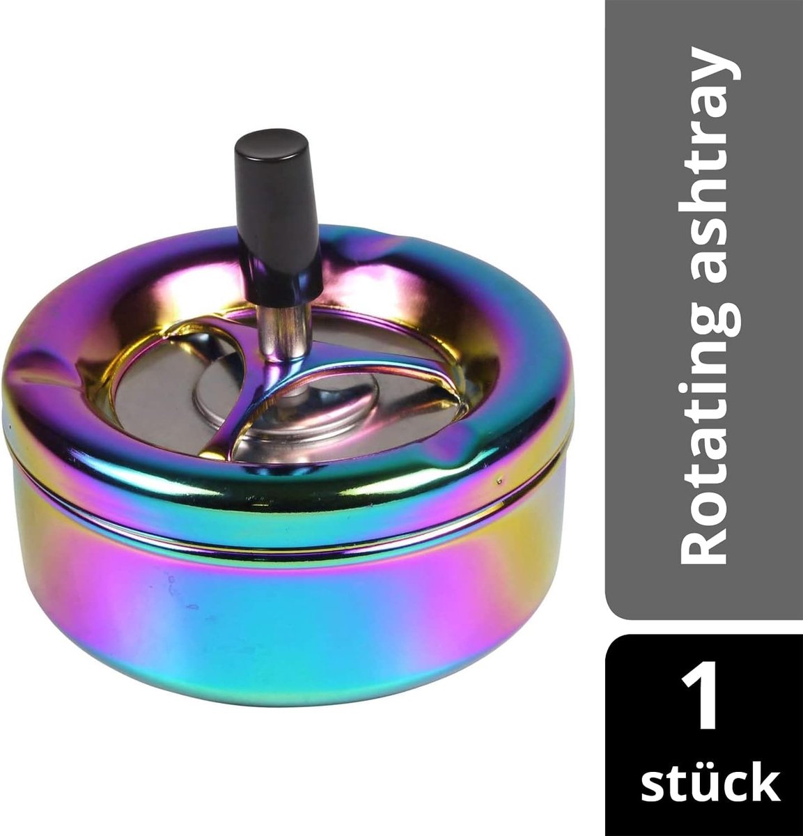 Kogu Draaibare asbak roterende asbak in regenboogdesign, kleurrijk glanzend, 11 cm diameter
