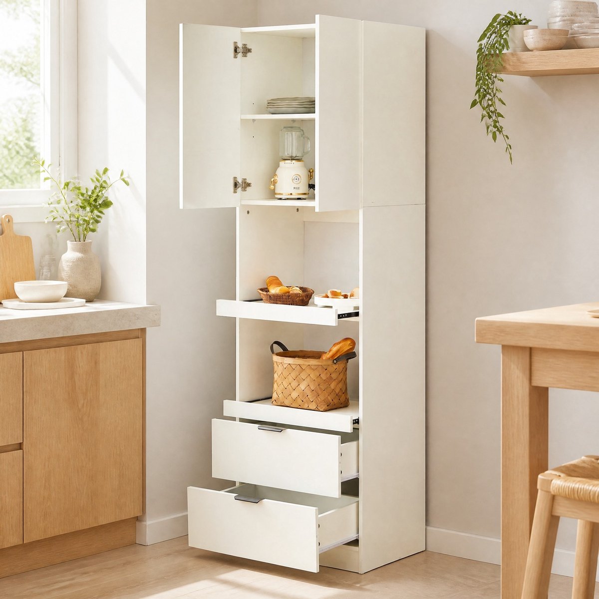 WUVRIE - Keukenkast 59,5x45x200 cm - 2 lades en open legplanken - Wit
