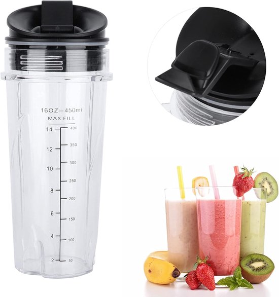 SnelShoppen - Vervangende Blender Cup en Deksel Set 470ml, Duurzaam PP Plastic, Geschikt voor Smoothies, Keuken Accessoires voor Nutri Blenders van Snelshoppen — afbeelding 5
