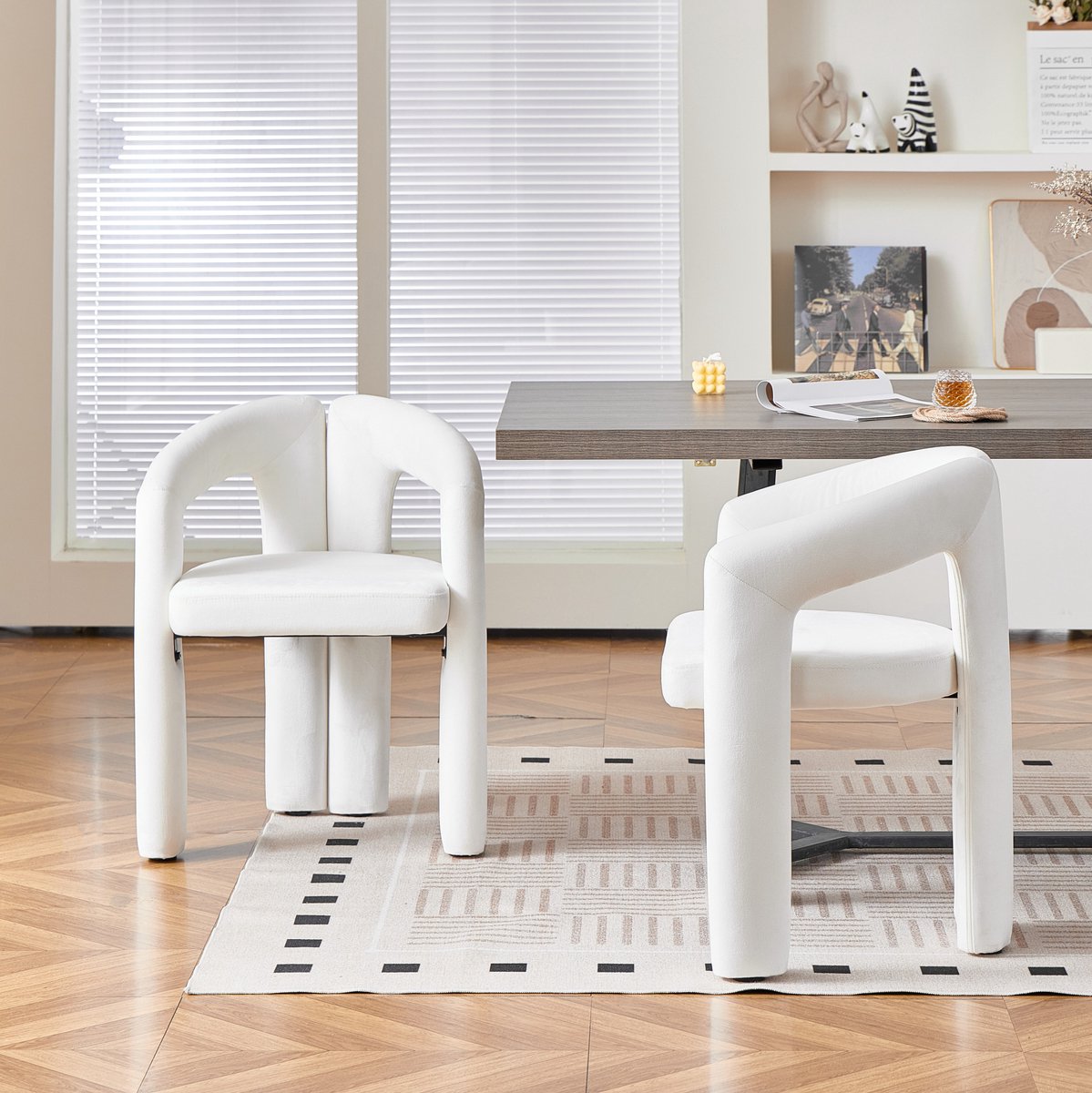 MIVRAY Eetkamerstoel Set van 2 - Modern Minimalistisch Armleuningen Comfortabel - Velvet - Beige