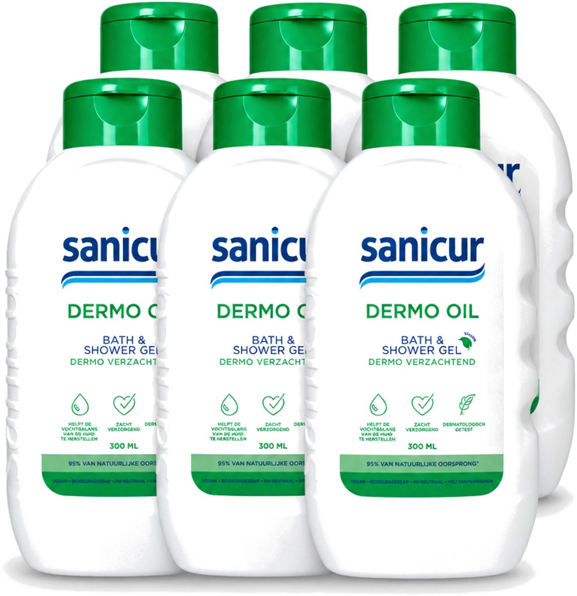 6 x Sanicur – Bad & Douchegel – Dermo-Oil – 300 ml - Voordeelverpakking - 6 stuks