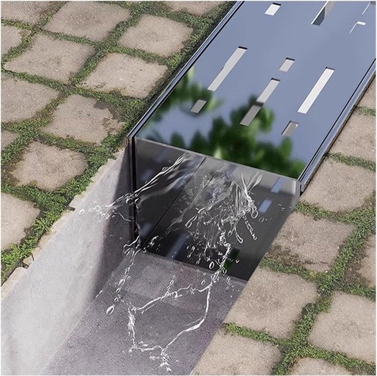 RVS-afvoergoot - Lineaire drain - Waterafvoer voor buiten - Sterk draagvermogen - 100 cm lang - Zilverkleurig