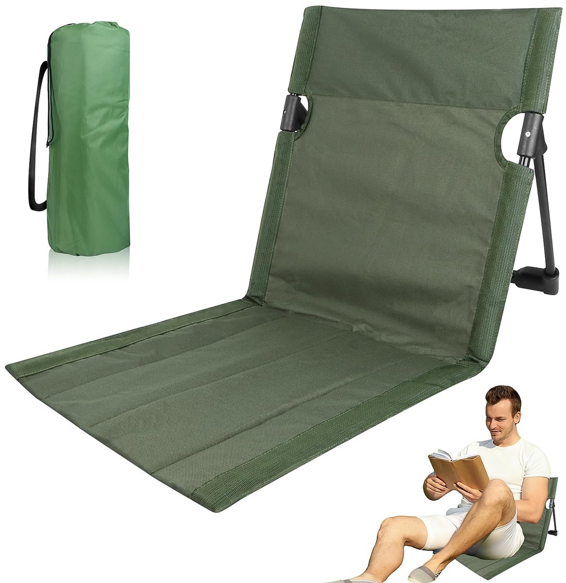 SnelShoppen - Inklapbare Vloerstoel met Rugleuning, Lichte Ligmat voor Camping, Strandstoel, Opvouwbare Vloerligstoel, Perfect voor Picknick en Vissen