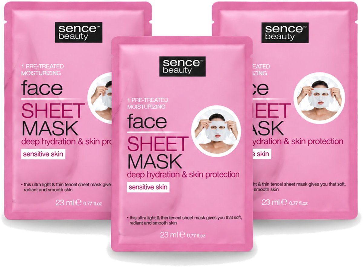 3 x Sence - Tencel - Gezichtsmasker - Hydraterend - 1 Gezichtsmasker - Voordeelverpakking - 3 stuks