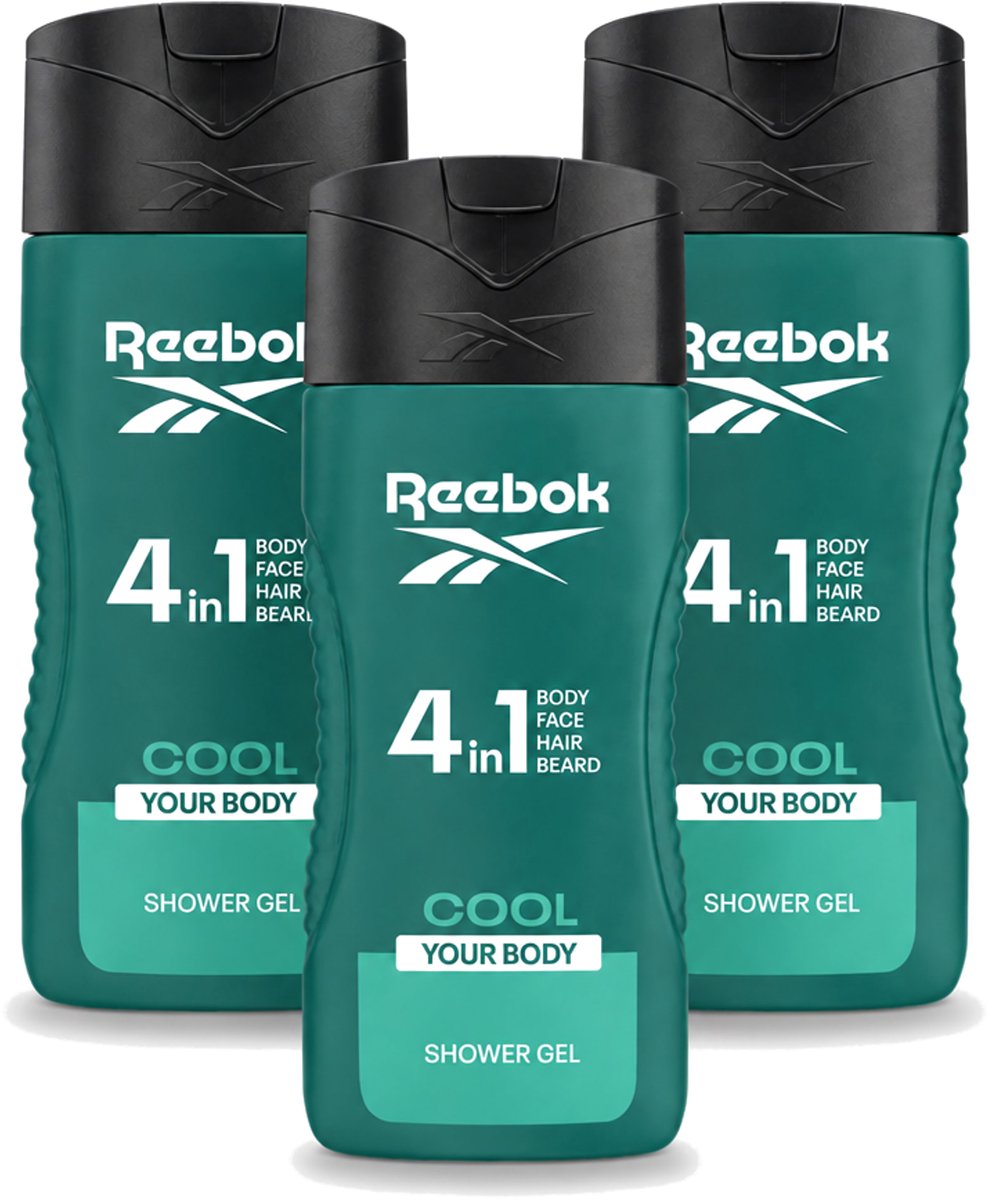 3 x Reebok - Cool Your Body - Douchegel - 4 in 1 - 400 ml - Voordeelverpakking - 3 stuks