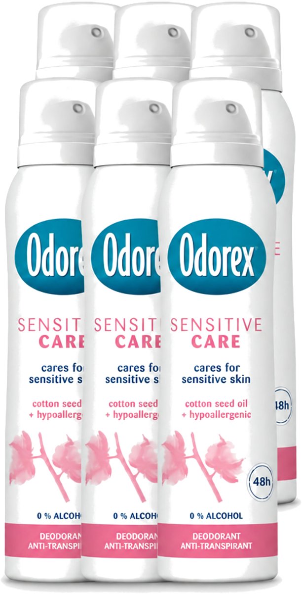 6 x Odorex - Deo Spray - Sensitive Care - Zacht voor de Huid - 150 ml - Voordeelverpakking - 6 stuks