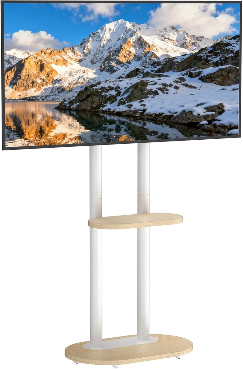 unho TV Stand, Height Adjustable, TV Stand, Roll-Up, TV Floor Stand with 2 Shelves for 40-75 Inch TV Stand, VESA 600 x - ShopVlot