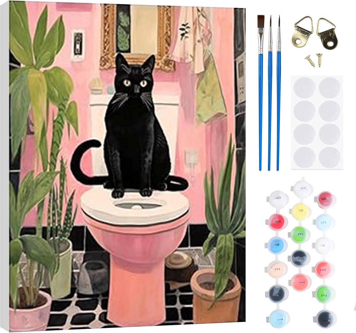 SnelShoppen - Cat Painting by Numbers 30x40 cm Compleet Set voor Volwassenen en Kinderen met Houten Frame, Olieverf en Magic Tape voor Makkelijk Decor