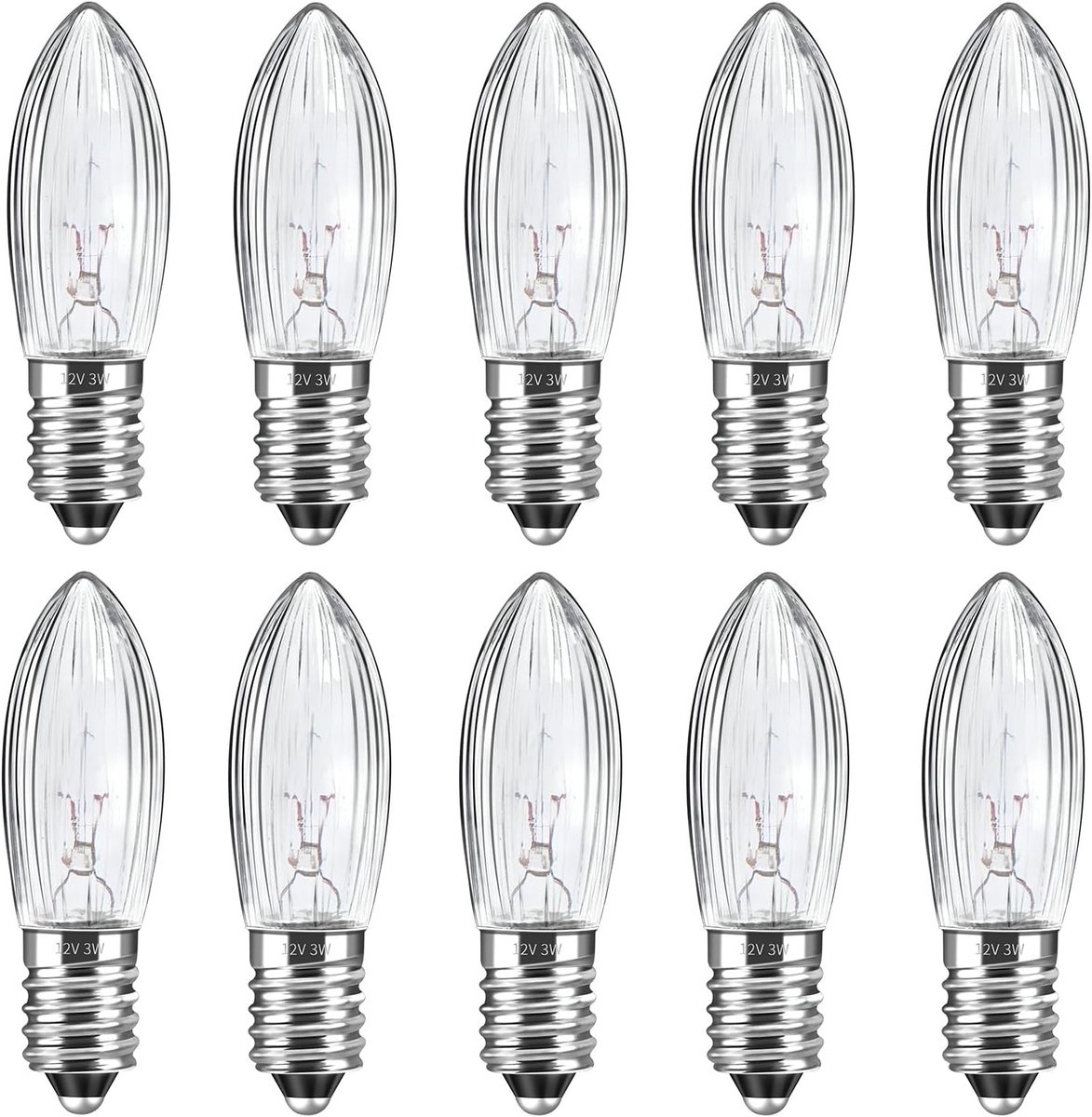 SnelShoppen - 10 Stuks E10 12V 3W Vervangende Lampen, Warm Witte Kaarslampen 2700K voor Kaarsenbrug, Kerstboom, Verlichting, 30lm, Ideaal voor Feesten