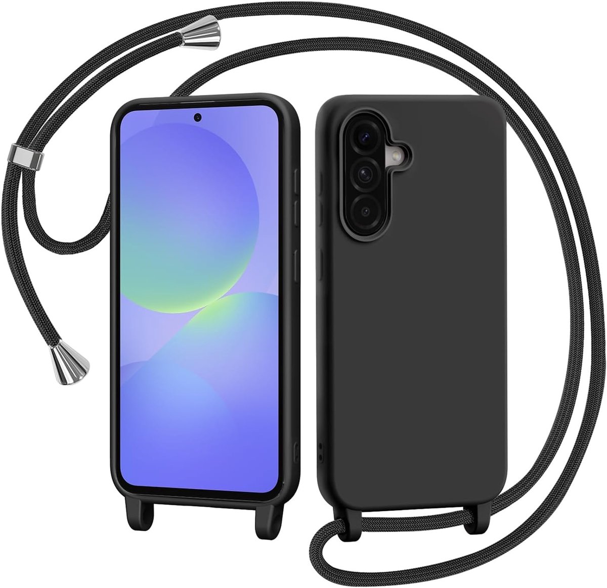 Hoes voor mobiele telefoon voor Samsung Galaxy A37 5G, telefoonhoes met koord, Samsung Galaxy A37 5G, hoes om te hangen, beschermhoes met ketting, koord, zachte TPU vloeibare siliconen hoes