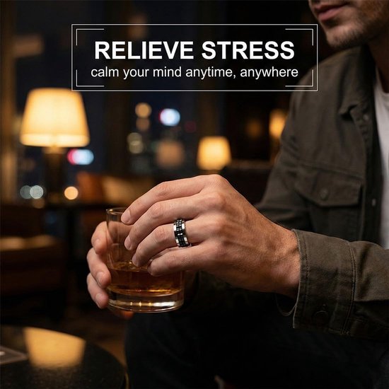 1 stuk anti-stress en anti-angst ring - 8 mm - gepolijst mode-accessoire - anti-stress ring voor mannen - coole spinner ring voor mannen - cadeau voor dames en heren - zwart/zilver — afbeelding 5