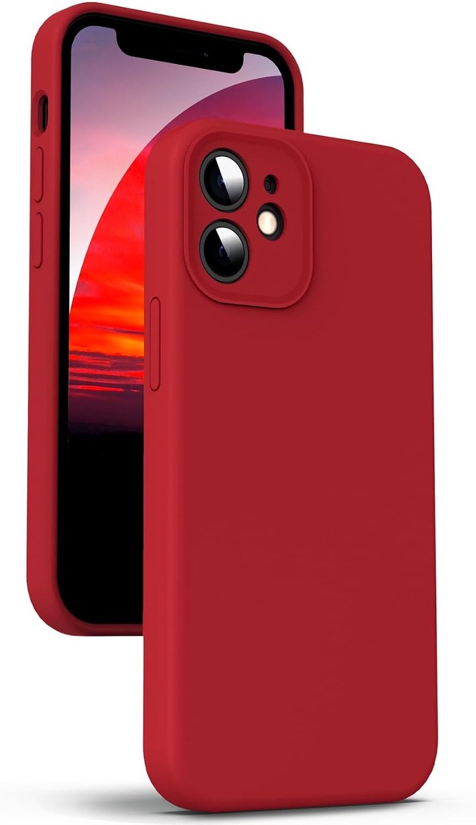 Liquid siliconen hoes voor iPhone, [camerabescherming] [anti-vingerafdruk] [draadloos opladen] vloeibare siliconen telefoonhoes voor iPhone 12 Mini 5,4'', Rood