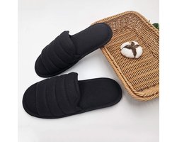 Ofoot heren ademende katoenen open teen platte pantoffels, traagschuim antislip zomerhuis dia's sandalen
