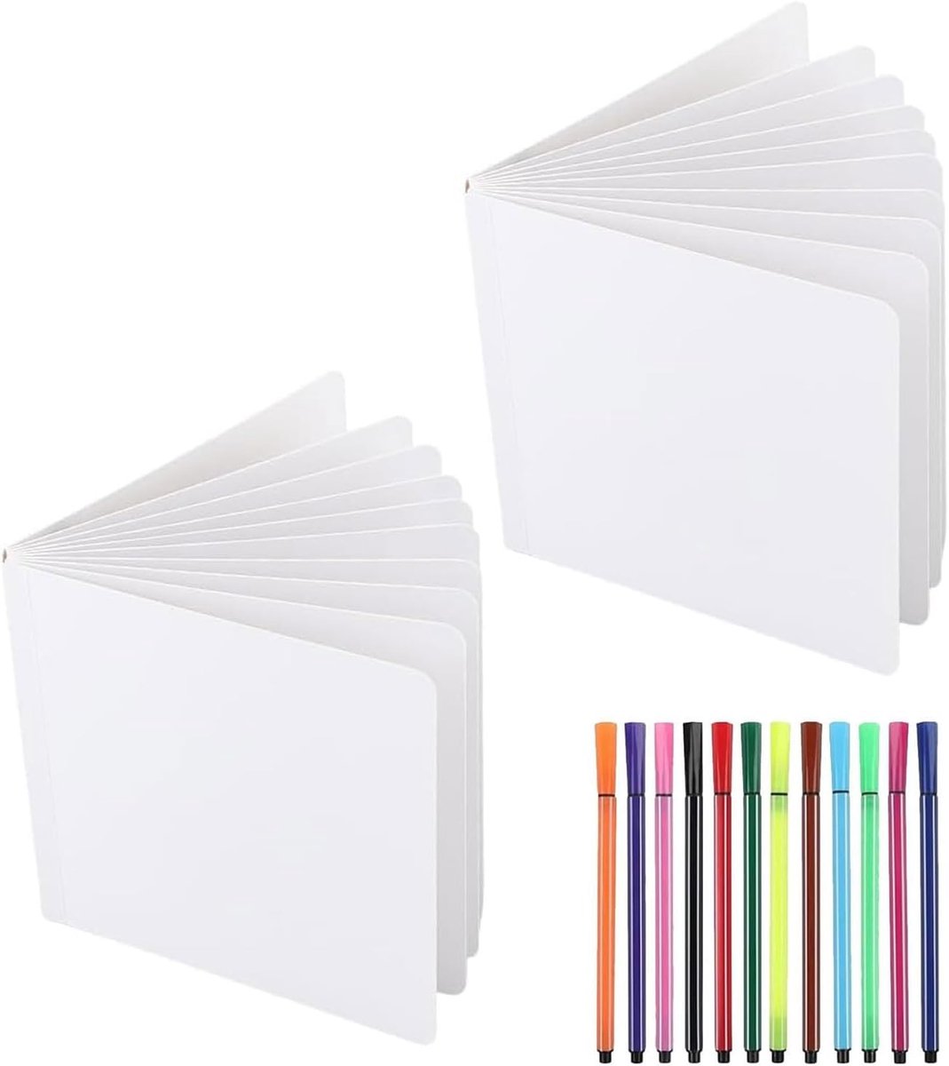 2 witte schetsboeken, 16,5 x 16,5 cm, klein schetsblok, gelinieerd tekenblok, draagbaar tekenbord met 12 aquarelstiften voor beginners