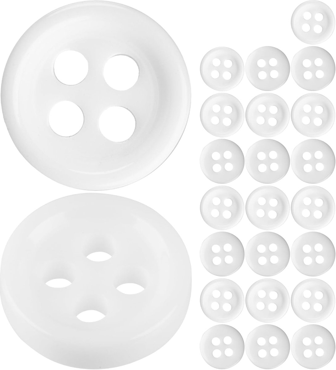 Knopen voor kleding, 24 stuks, 4 gaten, Ø 12,7 mm, wit, polyester, maat 20 l, harsknopen voor jas, mantel, overhemd, poloshirt, doe-het-zelf knoop kunsthars, wasknopen, basisknopen, knutselknopen