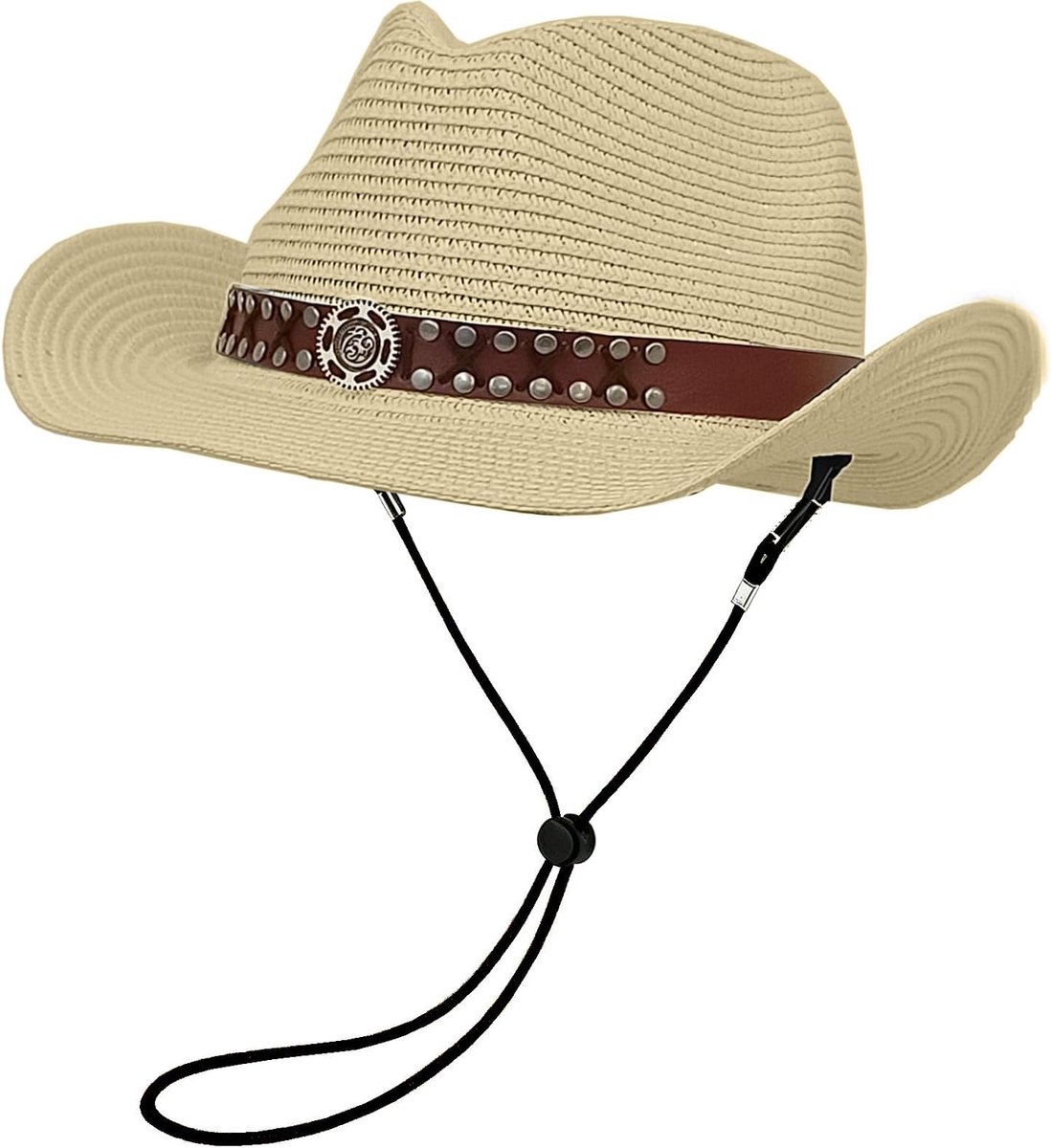Stro-cowboyhoed voor dames en heren, zomer, opvouwbare zonnehoed, westernhoed, winddichte kinriem, cowgirl-hoed, ademend, uv-bescherming, zonnehoed voor strand, tuin en outdoor