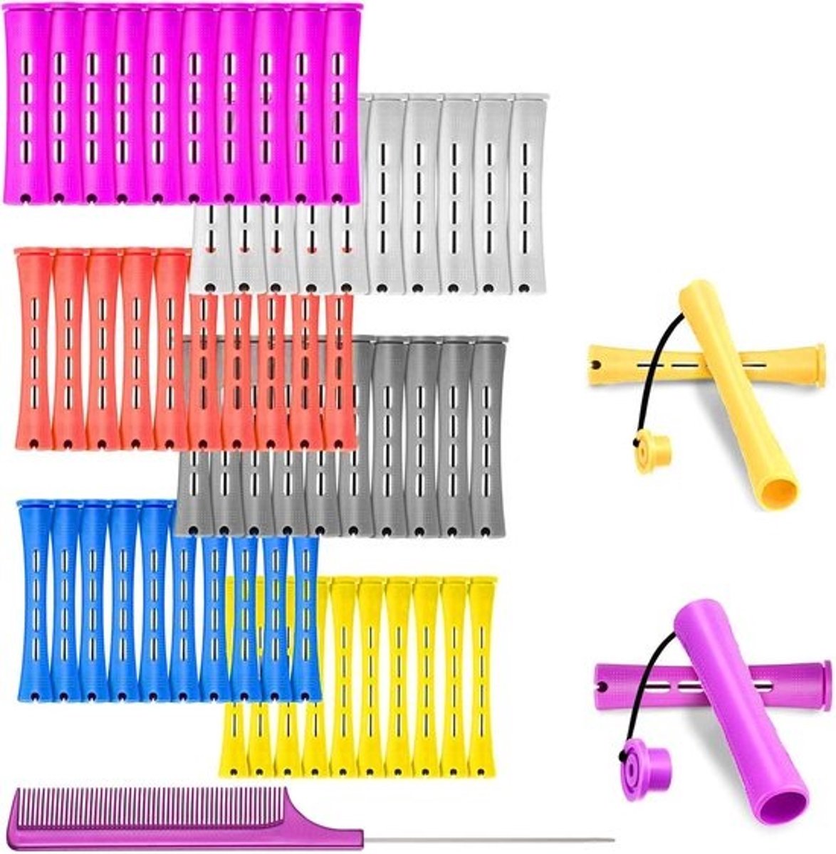 Permanent haarrollen set 60 stuks - Plastic krulrollers - 6 maten - Hittevrije krullen - ShopVlot