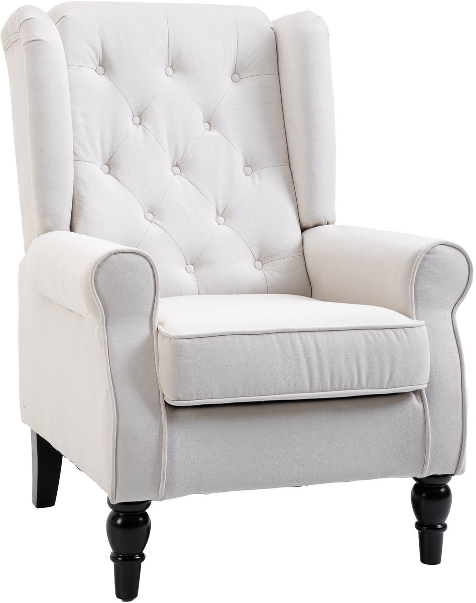 Homona Oorfauteuil met knoopdetails - Met schuimrubberen vulling - 74 x 86 x 102 cm - Crèmewit