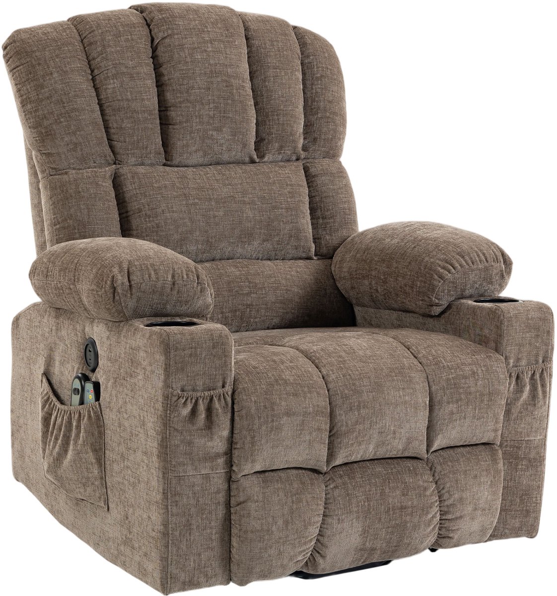 Homona Elektrische sta-opfauteuil met massage en warmtefunctie - Met 8-punts vibratiemassage, USB-aansluitingen en bekerhouders - 93 x 91 x 110 cm - Bruin