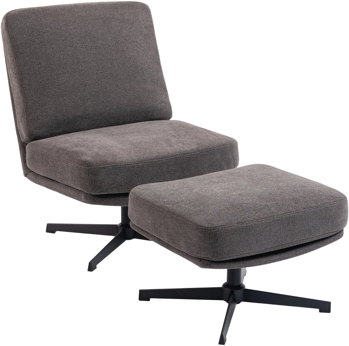 Homona Draaibare fauteuil met hocker - Met 360° draaifunctie - 68 x 81 x 93 cm - Donkergrijs