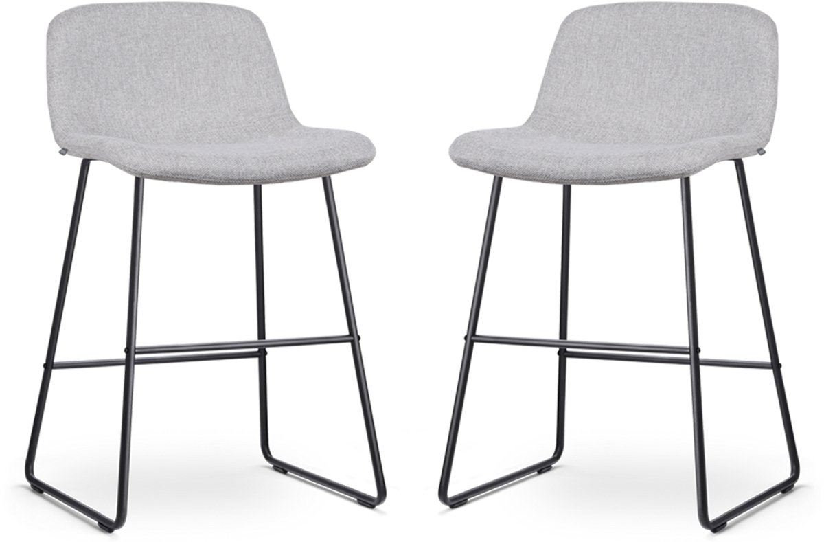 Nolon Nino-Mats Barkrukken Set van 2 Lichtgrijs - Zwart Onderstel - Zithoogte 65 cm - Stof - Voor Kookeiland