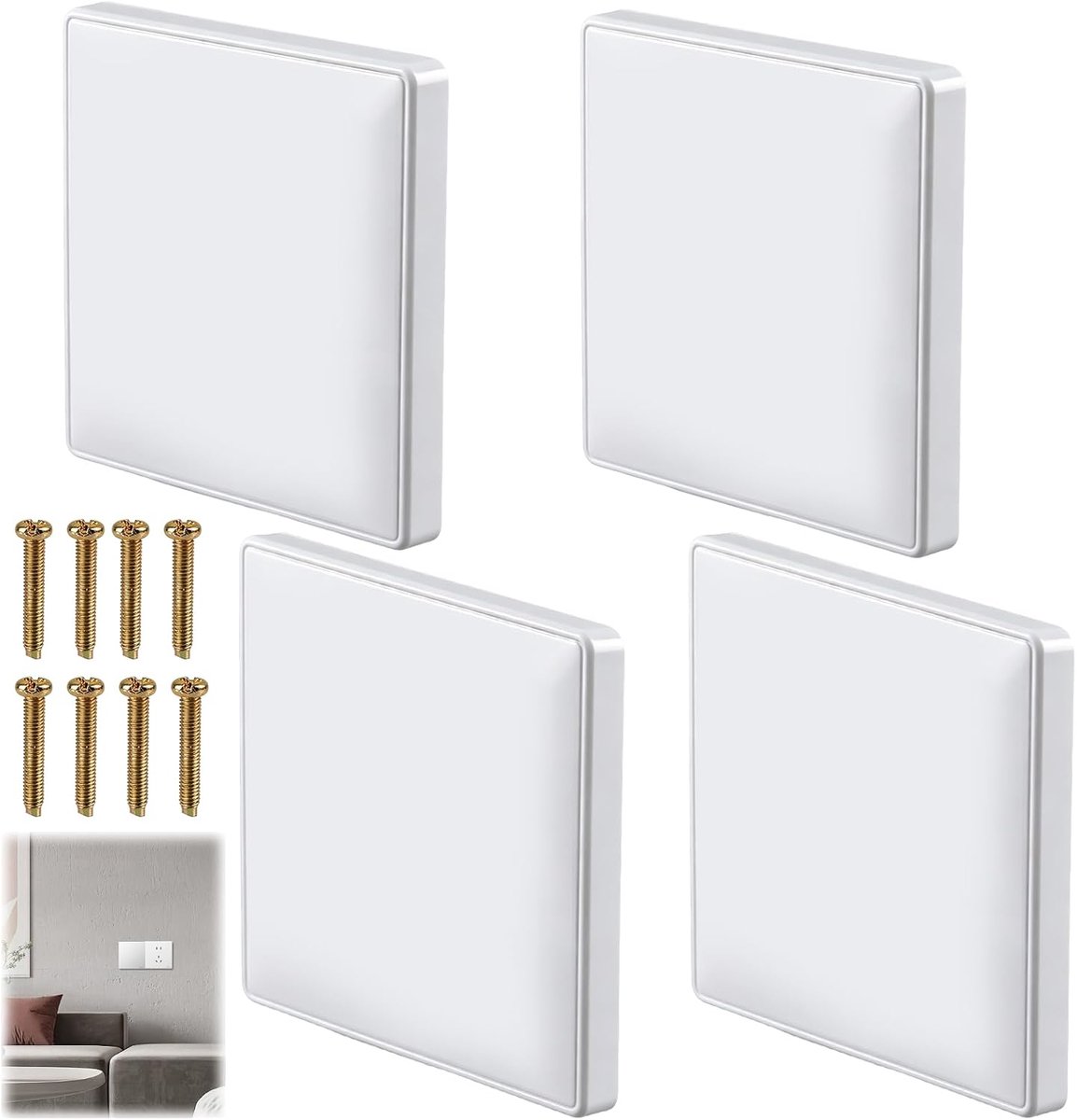 Wandplaat, 4 stuks blinde afdekking, inbouw, 8,6 x 8,6 cm, kunststof, eenvoudig, stopcontactafdekking, wit, voor ongebruikte stopcontacten of schakelaars