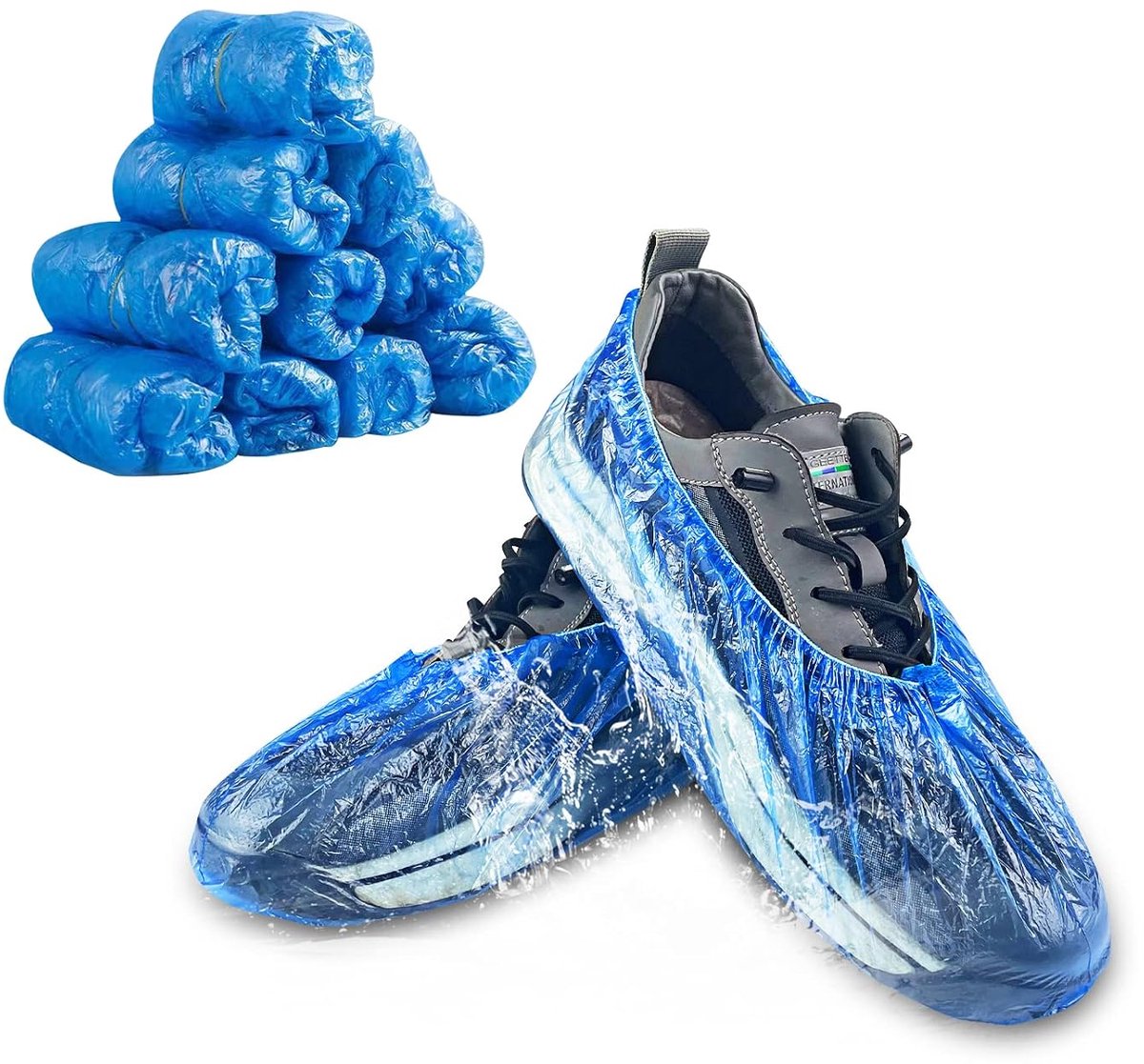 Overschoenen voor eenmalig gebruik, blauw, antislip, waterdicht, kunststof, antislip, universele maat, overschoenen, stofdicht, voor geneeskunde, bouw, tuin, fabriek, 100 stuks