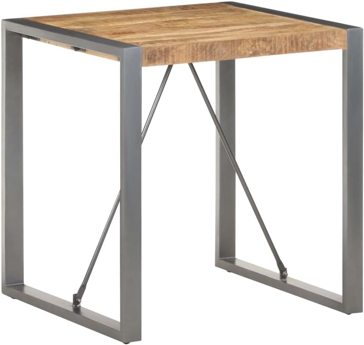 Eettafel, 70 x 70 x 75 cm, van ruw mangomassief hout in industriële stijl met gepoedercoate stalen poten voor keuken en eetkamer, robuust hardhout met dichte nerf,