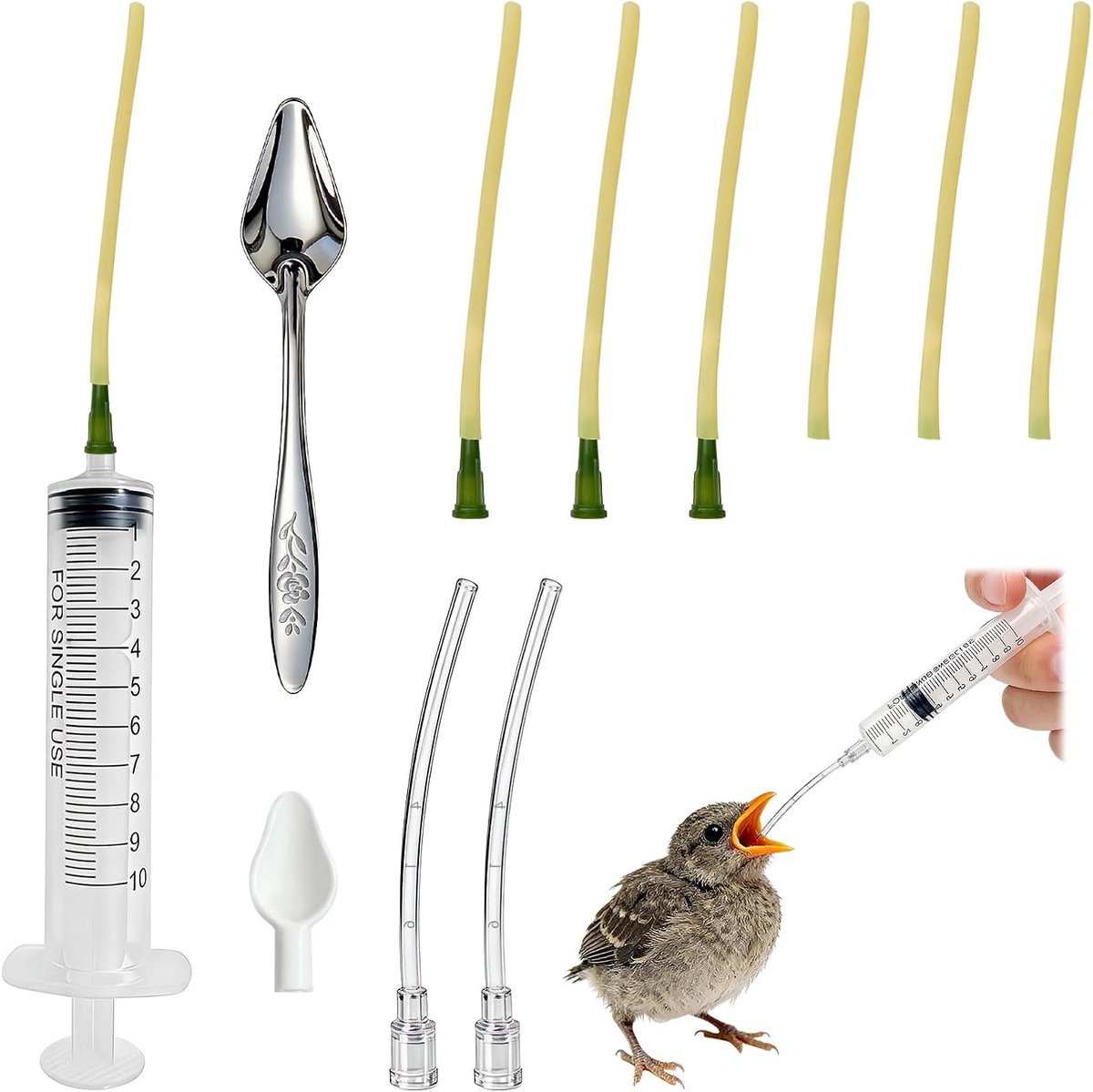 16 stuks voederslangen voor jonge vogels, spuiten, 10 ml, voederspuit, handvoedergereedschap, voor vogels, reptielen en kleine dieren voor vloeistoftoevoer