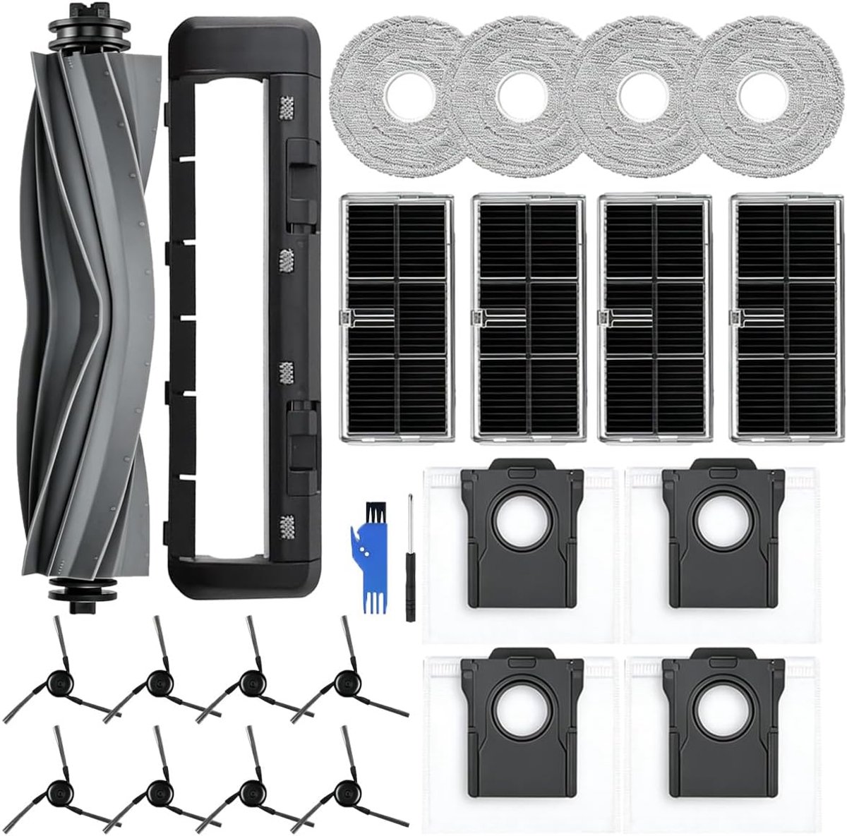 Reserveonderdelen voor Dreame L10s Ultra Gen 3/L50 Ultra AE/X40 Ultra/L40 Ultra stofzuigers, 1 hoofdborstel, 8 zijborstels, 4 stofzakken, 4 filters en 4 dweildoeken